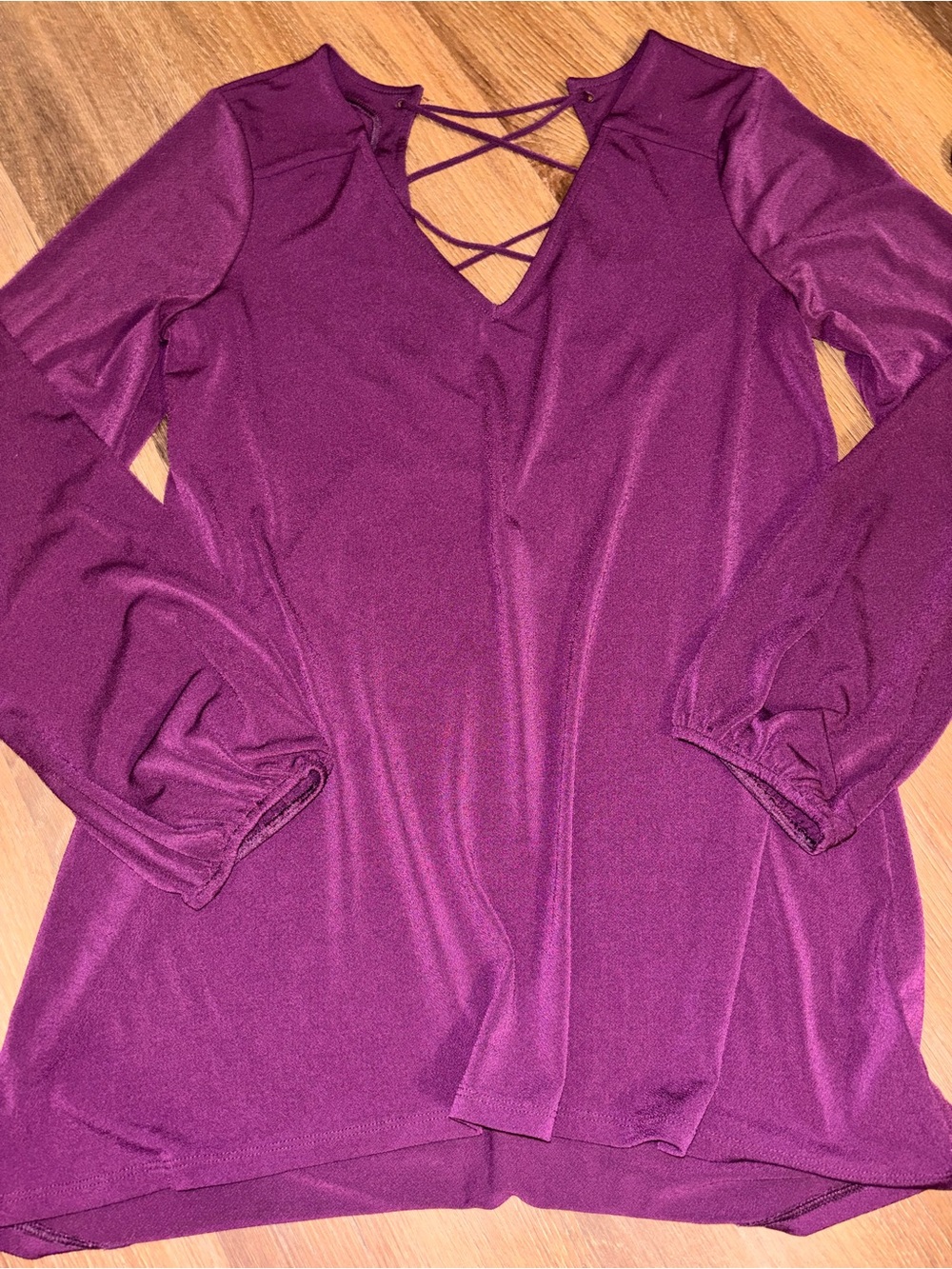 Express Plum Crisscross V-Neck Long Sleeve Tunic